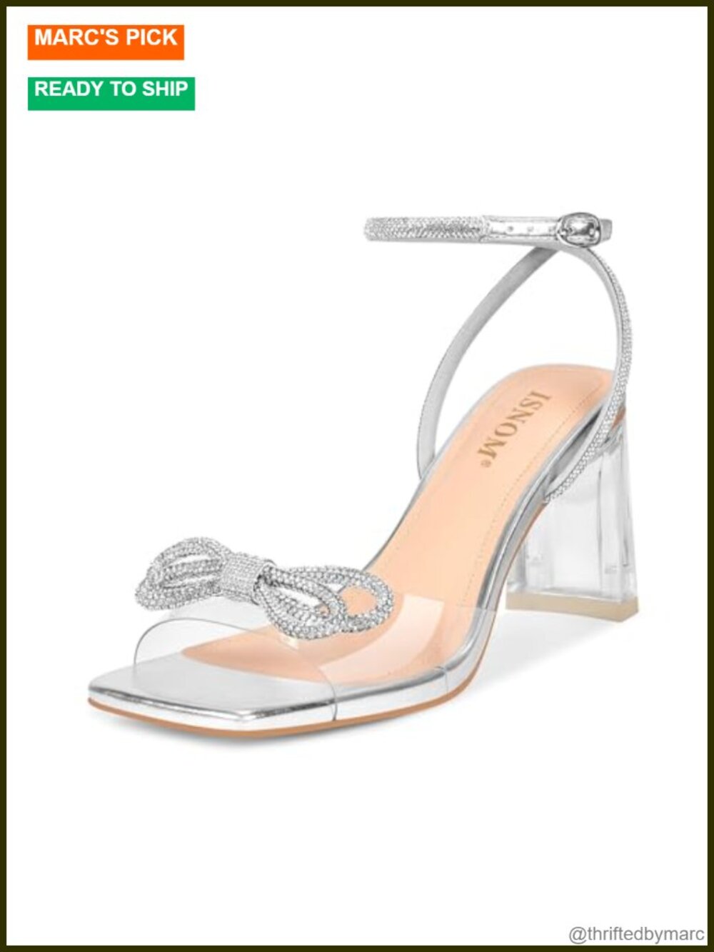 PVC Clear Heels Square Toe Bow Ankle Strap Chunky Party Shoes